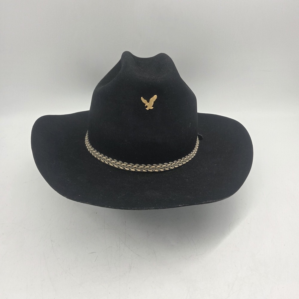 Justin Resistol Black Wool Felt Cowboy Hat Western Buckle Band Size 6 3/4 USA